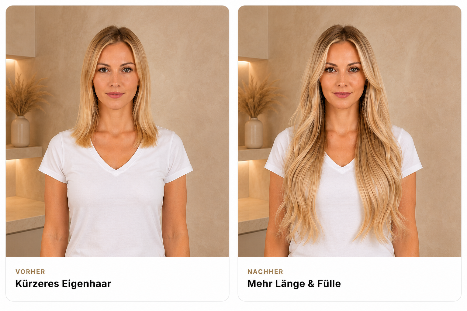 Tape Extensions Vorher Nachher mit natürlicher Haarverlängerung